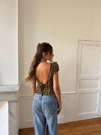 Top dos nu upcyclé à carreaux - S