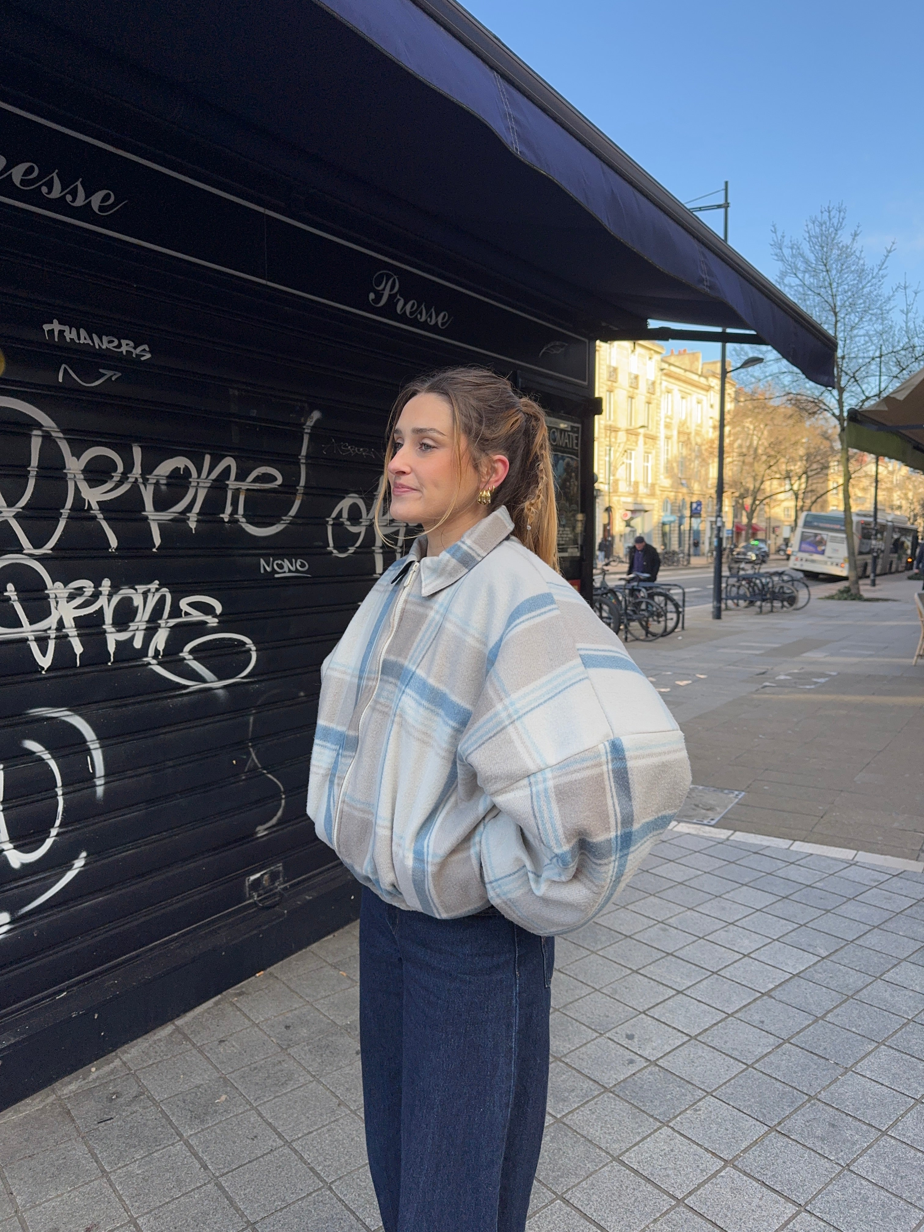 Bomber upcyclé laine à carreaux vintage