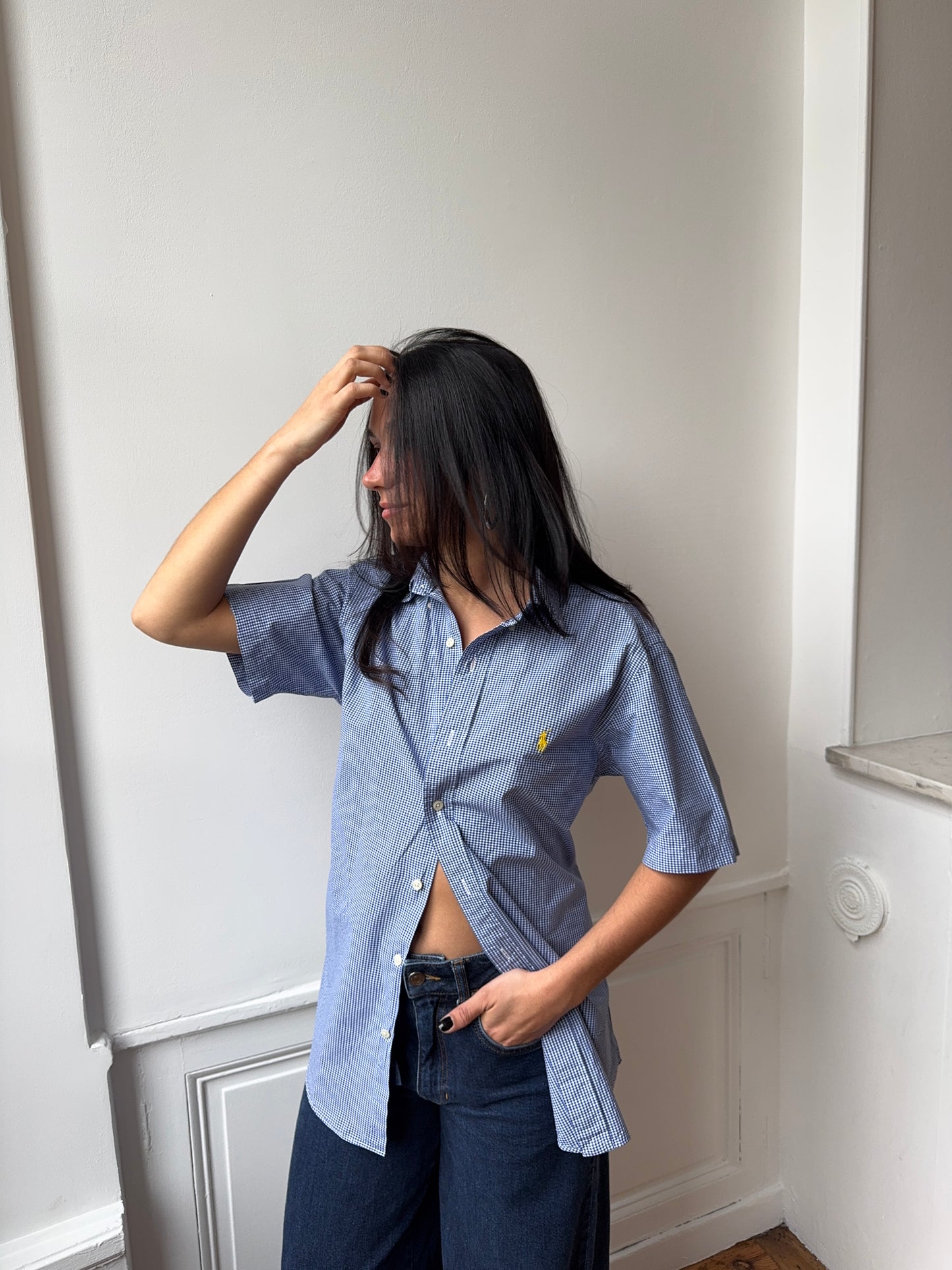 Chemisette upcyclée dos nu vichy