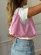 Sac upcyclé vichy et dentelle