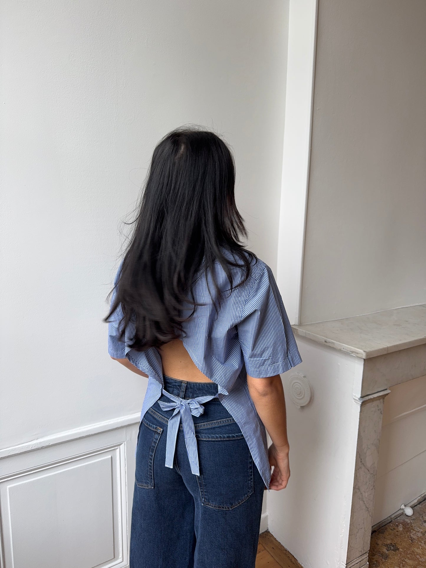 Chemisette upcyclée dos nu vichy