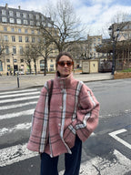 Manteau col montant upcyclé laine à carreaux vintage