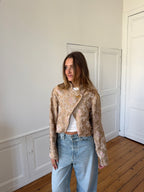 Veste courte upcyclée satinée marron clair - XL
