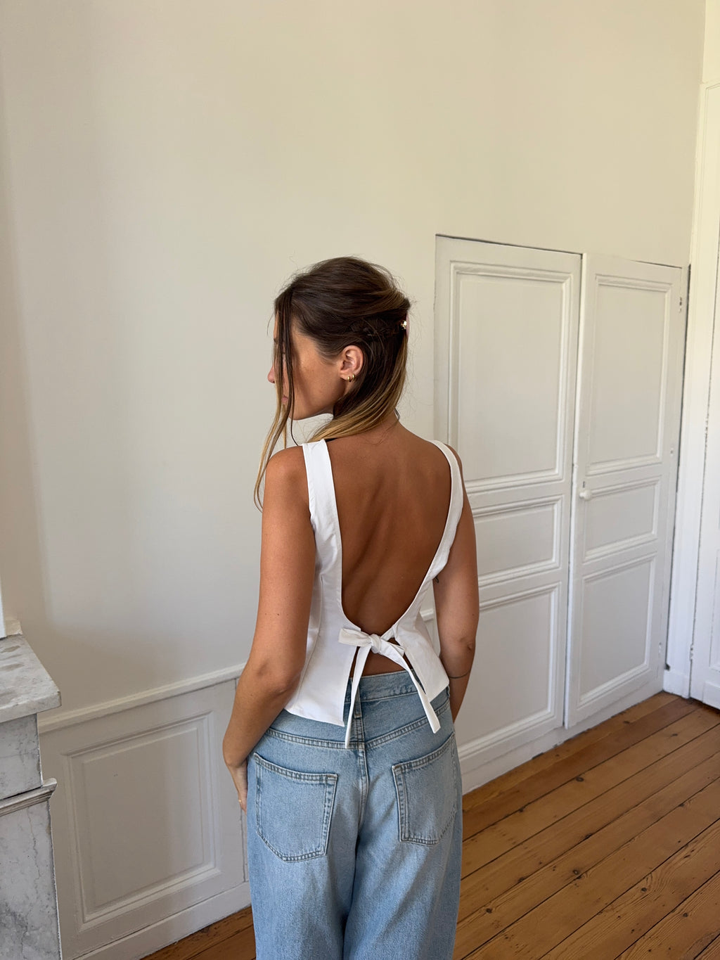 Top dos nu upcyclé blanc - S
