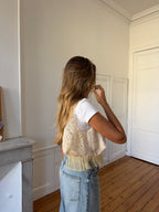 Sac upcyclé beige et franges