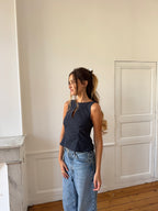 Top dos nu upcyclé à carreaux - XS