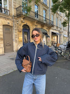 Veste denim marine à rayures