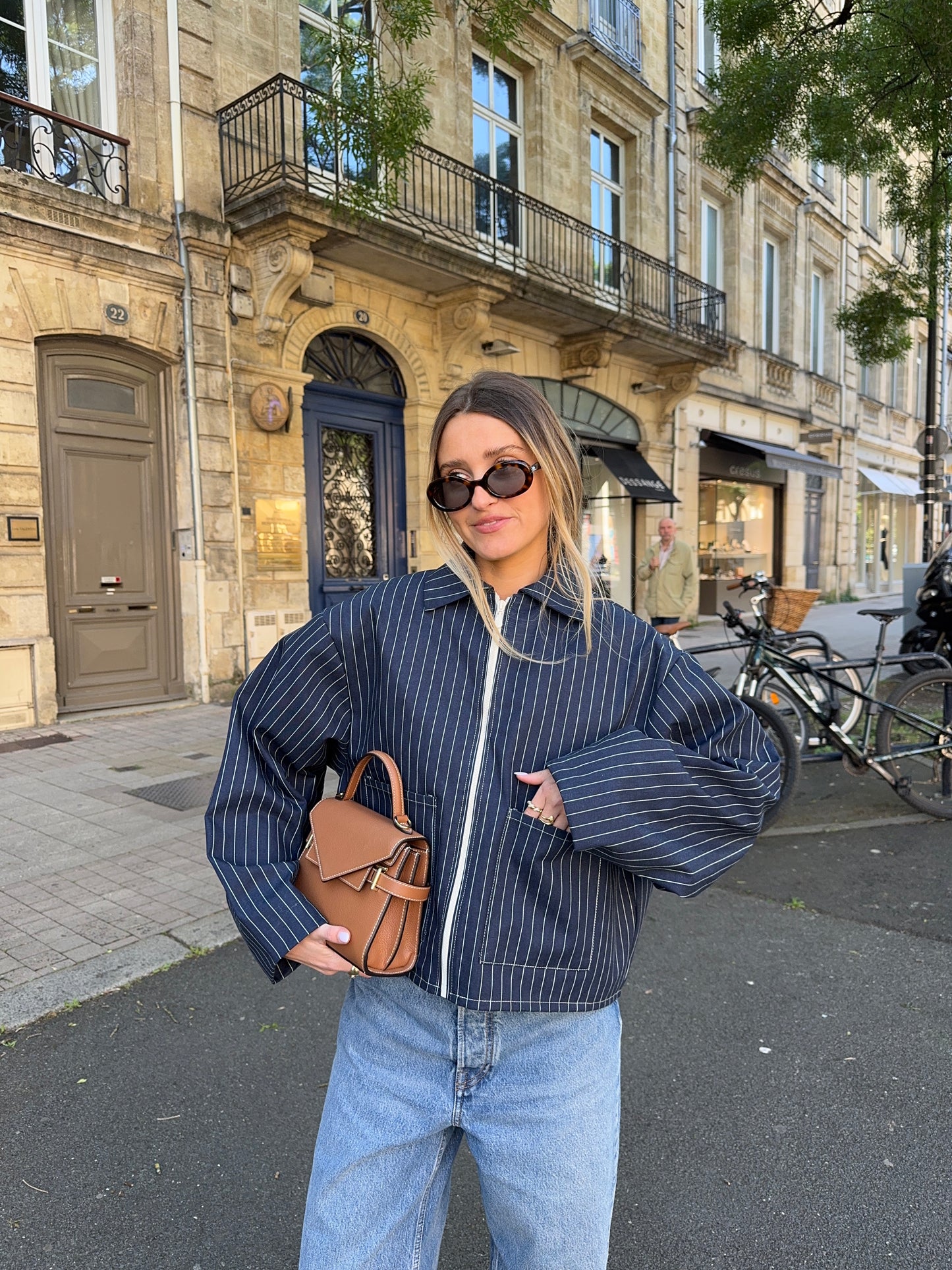 Veste marine à rayures