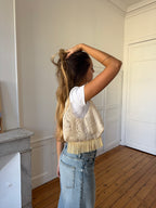 Sac upcyclé beige et franges