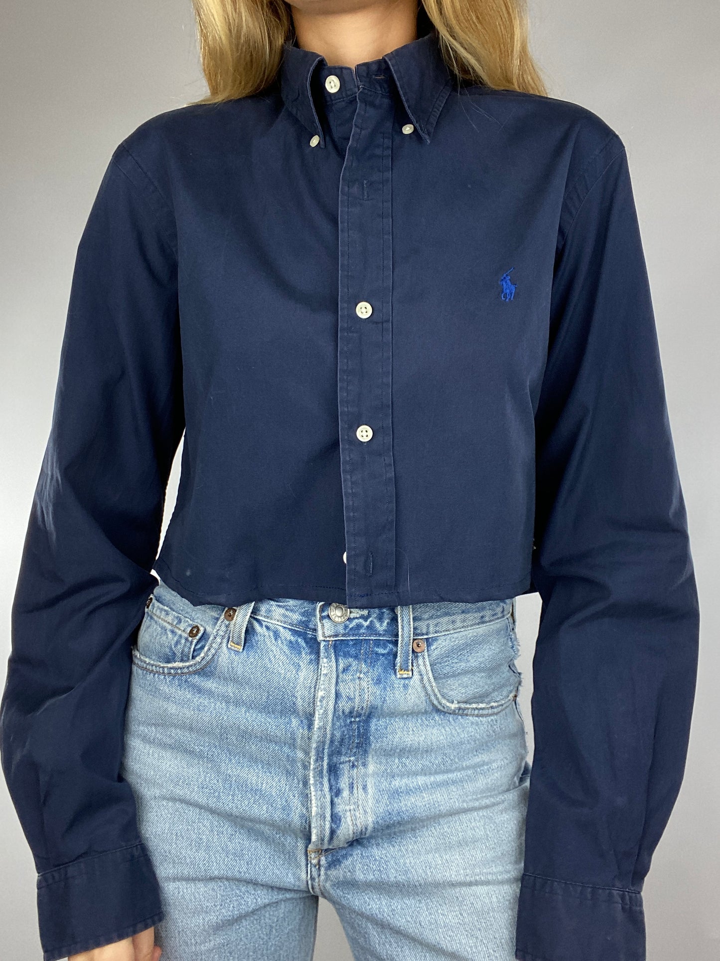 Chemise upcyclée dos nu V marine