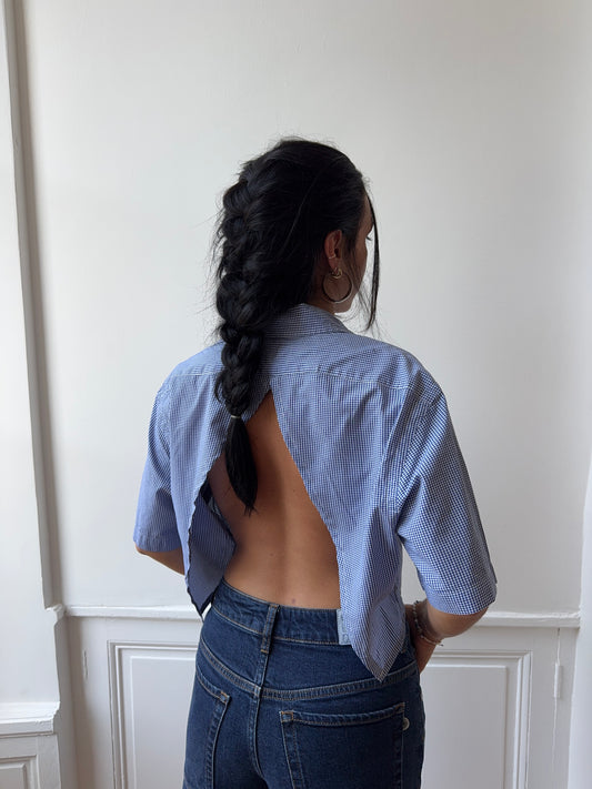 Chemisette upcyclée dos nu V vichy