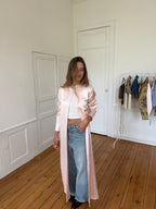 Veste longue upcyclée satinée rose - XS/S