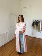 Veste longue upcyclée satinée rose - XS/S