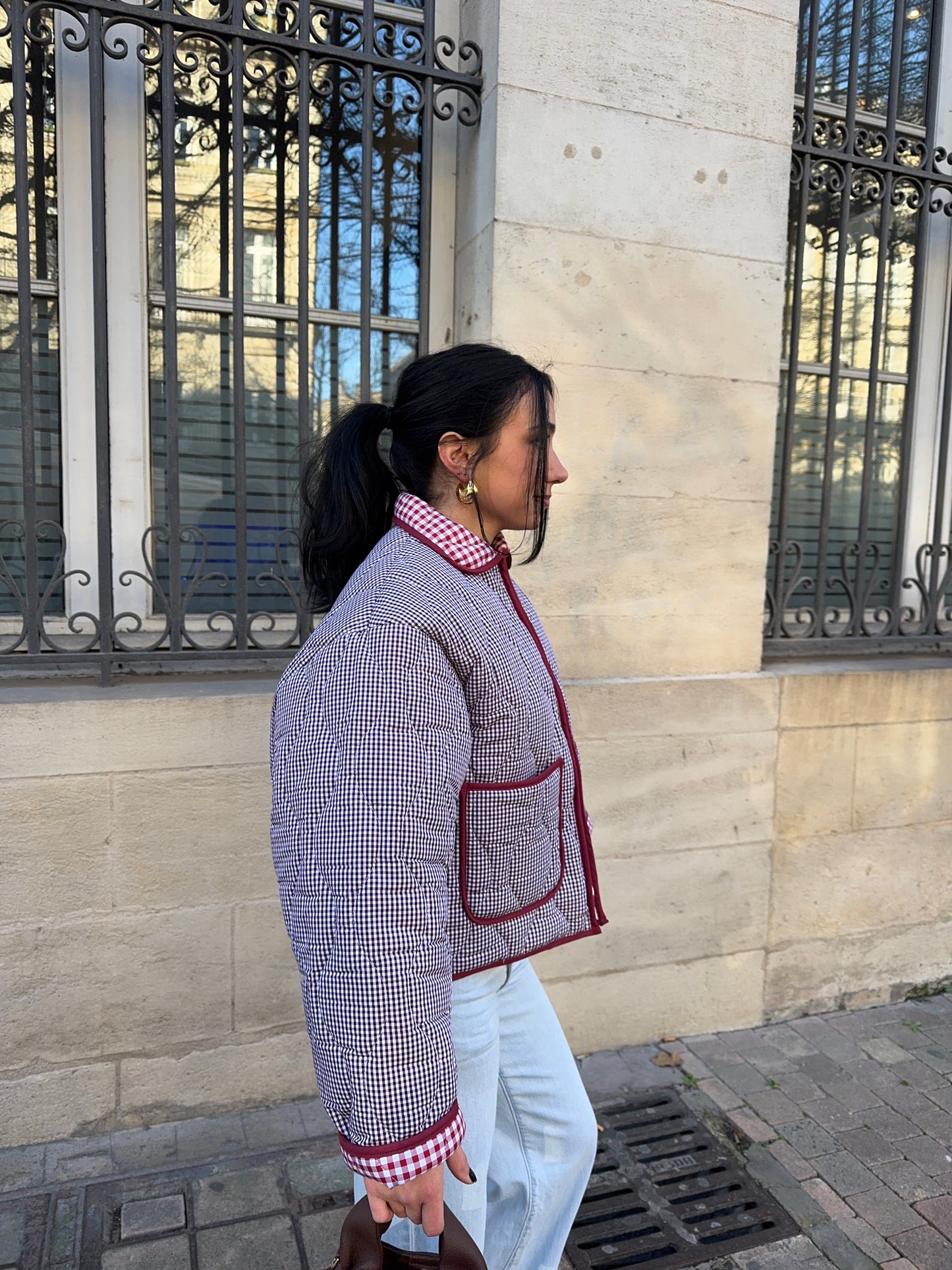 Veste matelassée vichy bordeaux