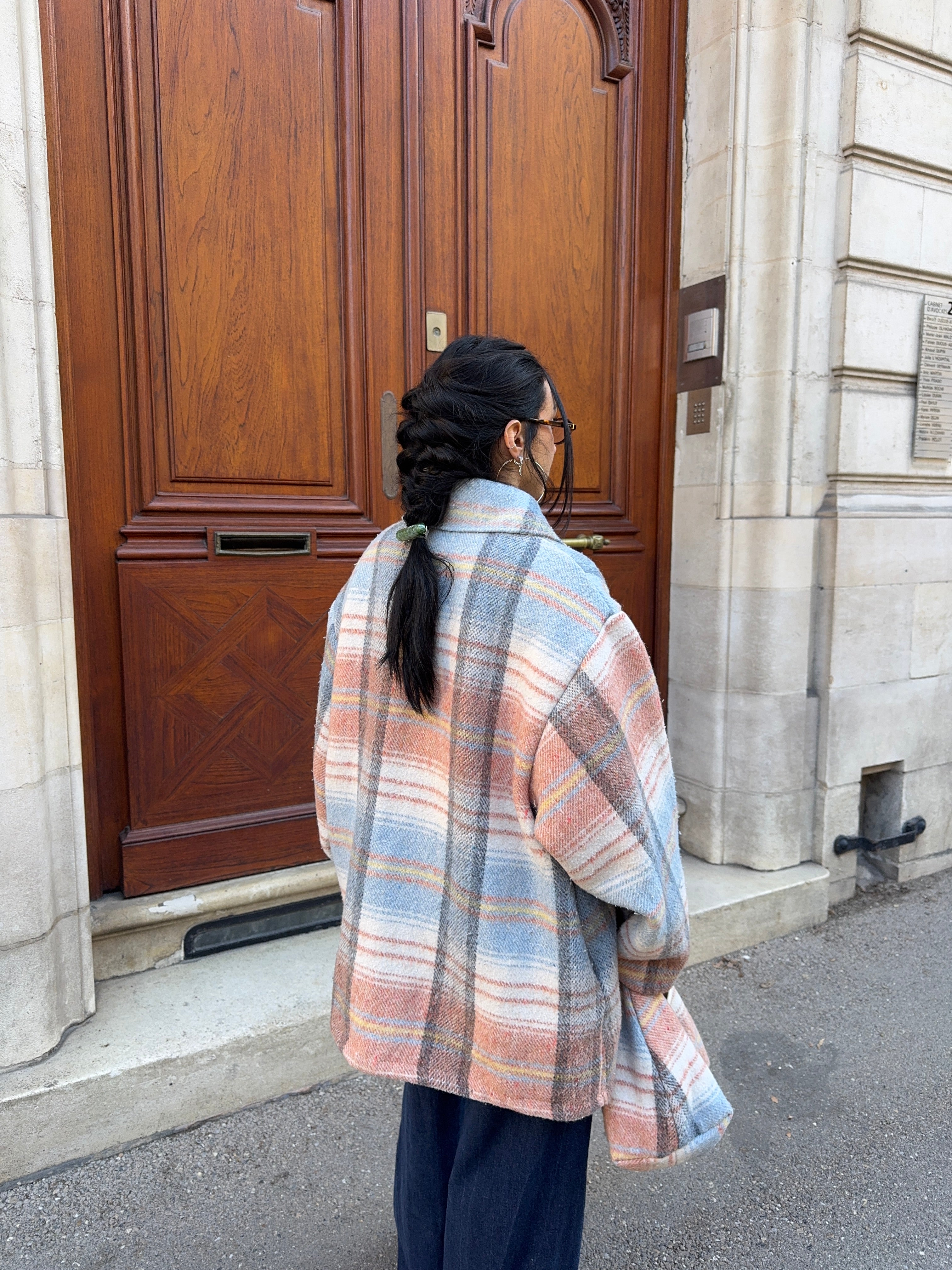 Manteau upcyclé laine à carreaux vintage
