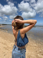 Sac upcyclé denim et perles vintage - petit