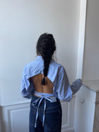 Chemise upcyclée dos nu vichy bleu