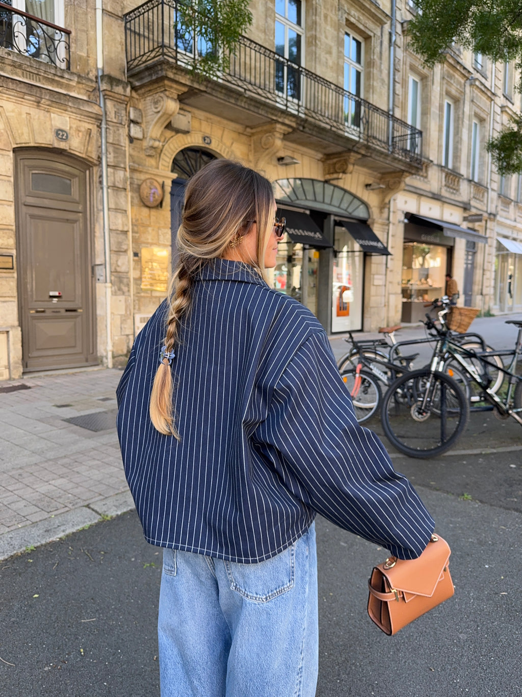 Veste denim marine à rayures