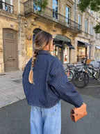 Veste denim marine à rayures