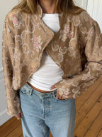 Veste courte upcyclée satinée marron clair - XL