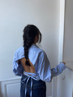 Chemise upcyclée dos nu vichy bleu