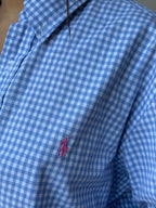 Chemise upcyclée dos nu vichy bleu