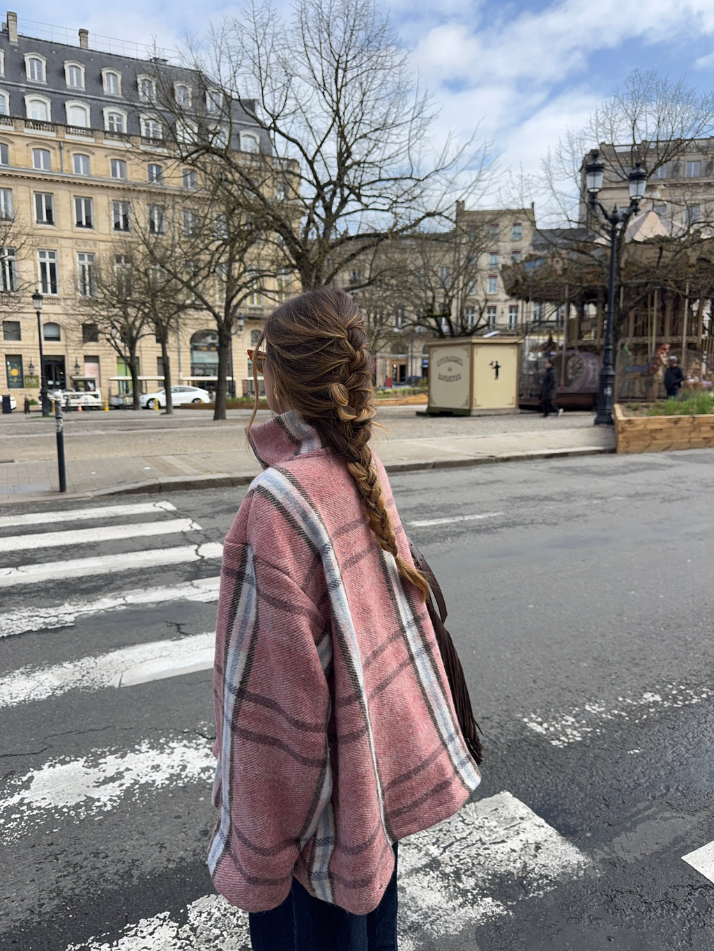 Manteau col montant upcyclé laine à carreaux vintage