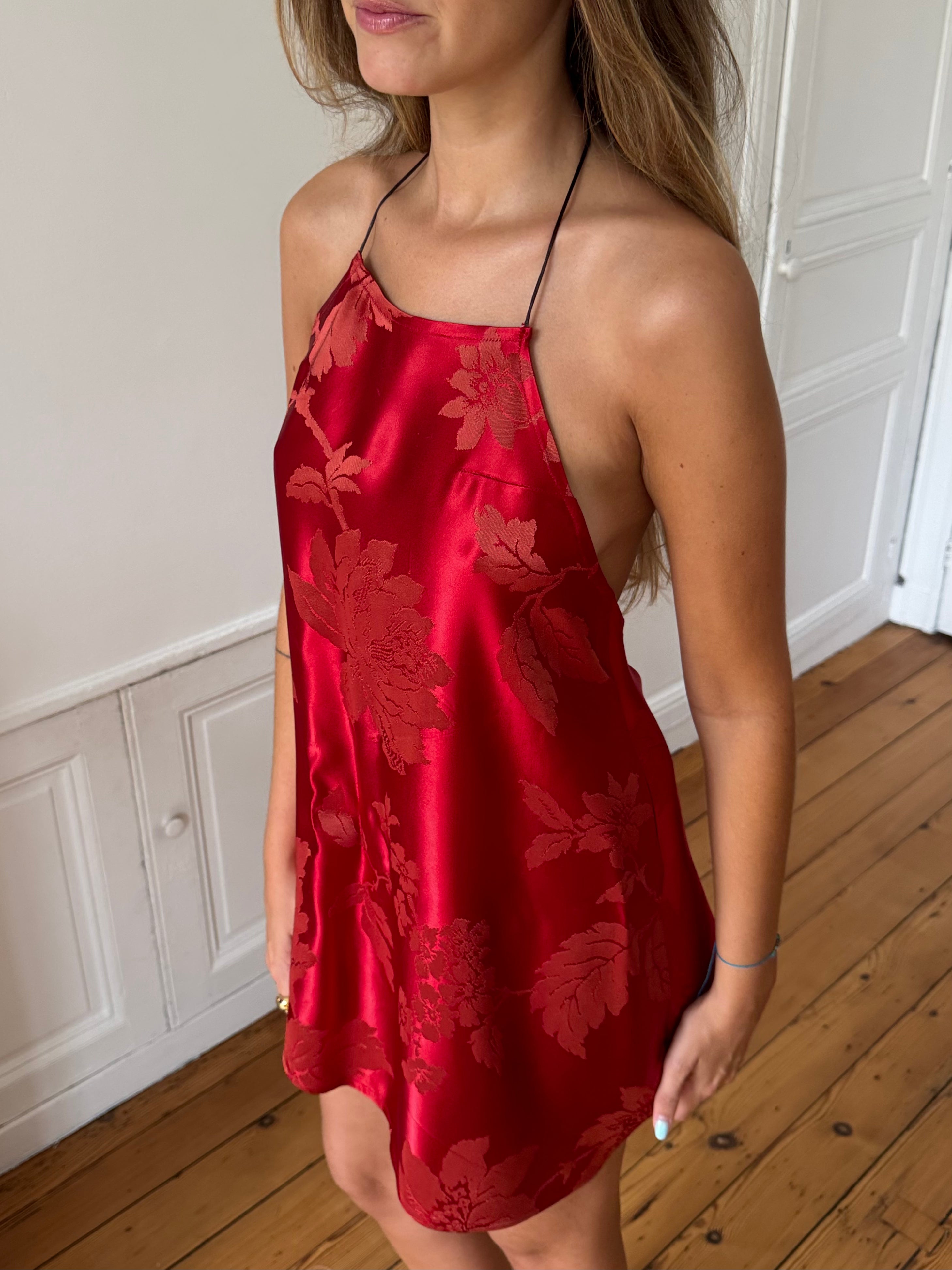 Robe dos nu upcyclée satinée rouge - XS/S
