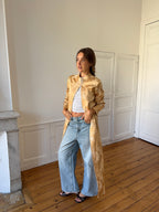 Veste longue upcyclée satinée dorée - S