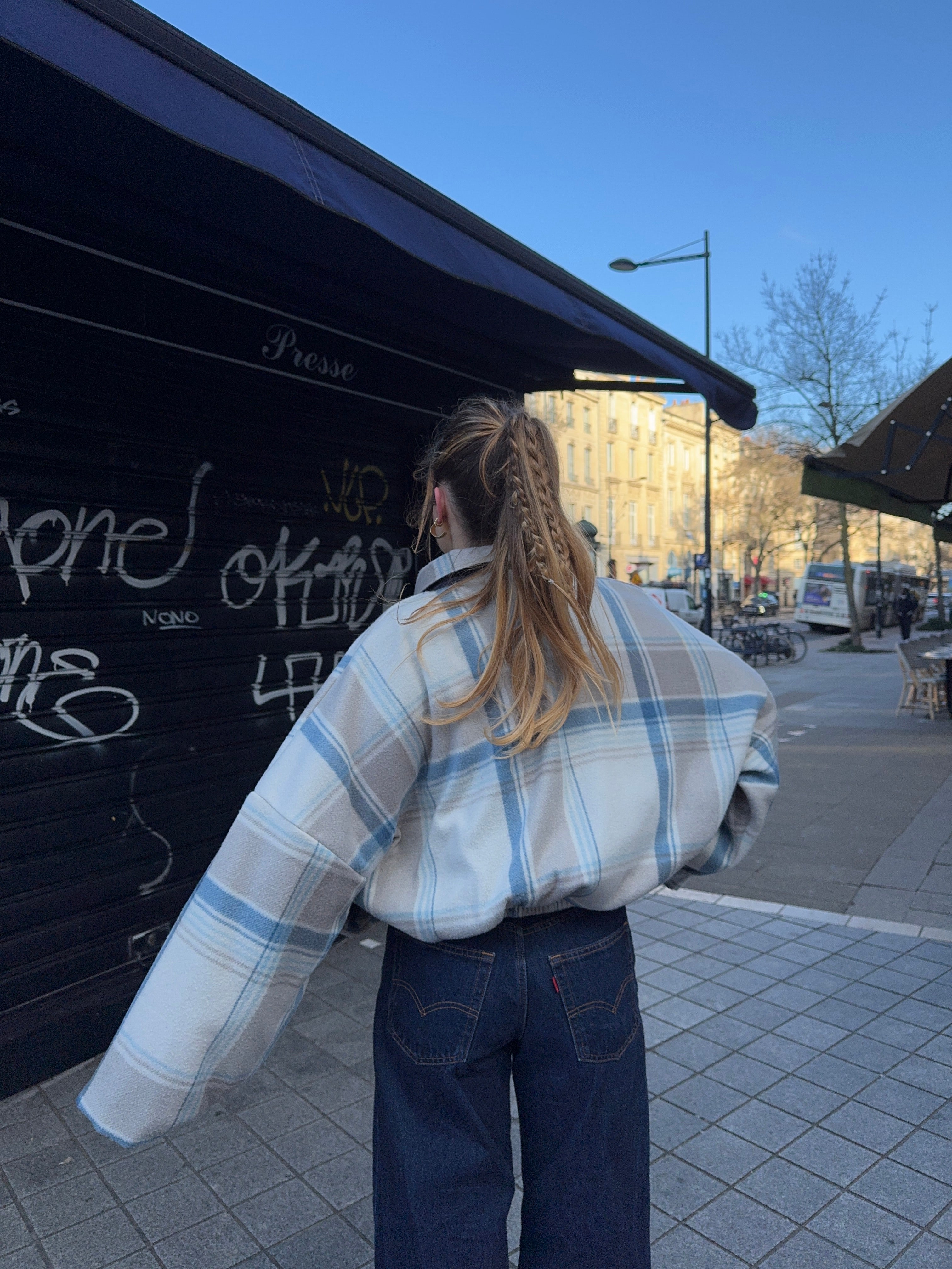 Bomber upcyclé laine à carreaux vintage