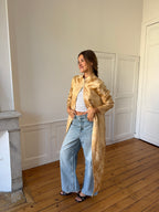 Veste longue upcyclée satinée dorée - S