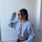 Chemise upcyclée cache-cœur à carreaux bleus