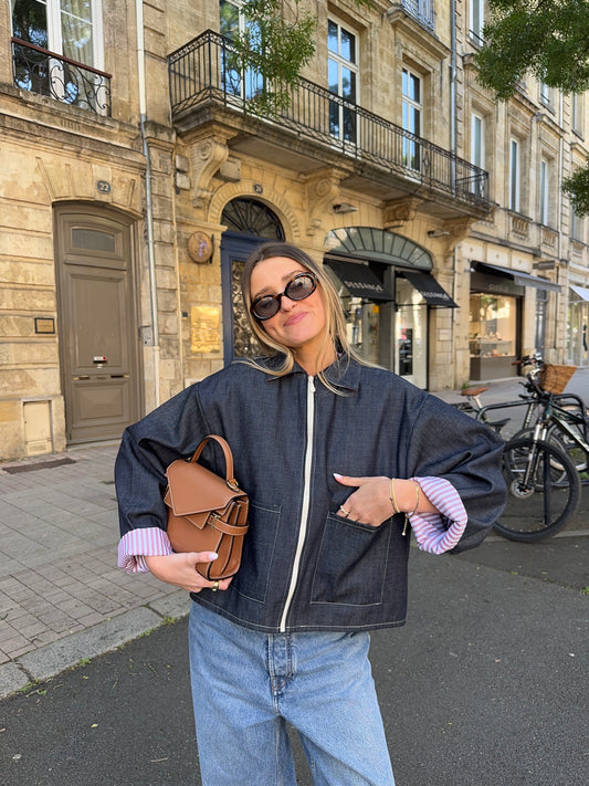 Veste fine denim poches plaquées