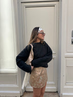 Jupe upcyclée satinée cuivrée à motifs vintage