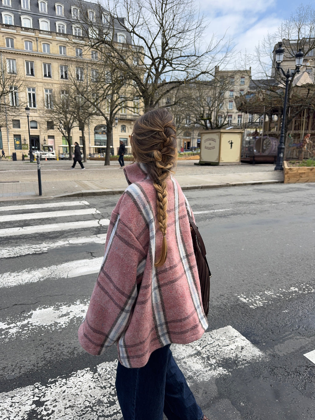 Manteau col montant upcyclé laine à carreaux vintage