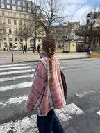 Manteau col montant upcyclé laine à carreaux vintage