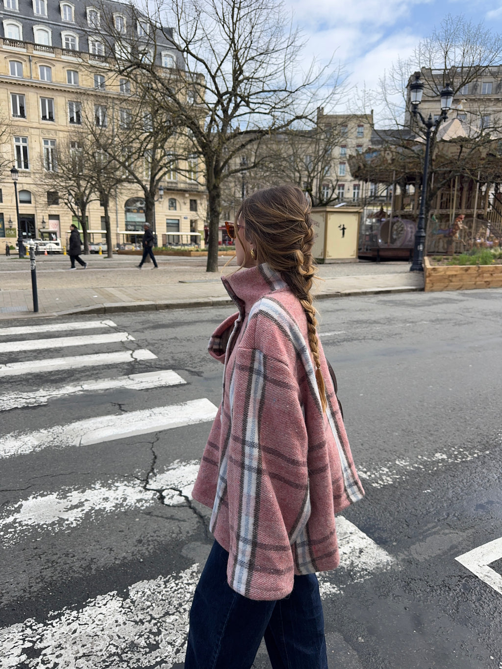 Manteau col montant upcyclé laine à carreaux vintage