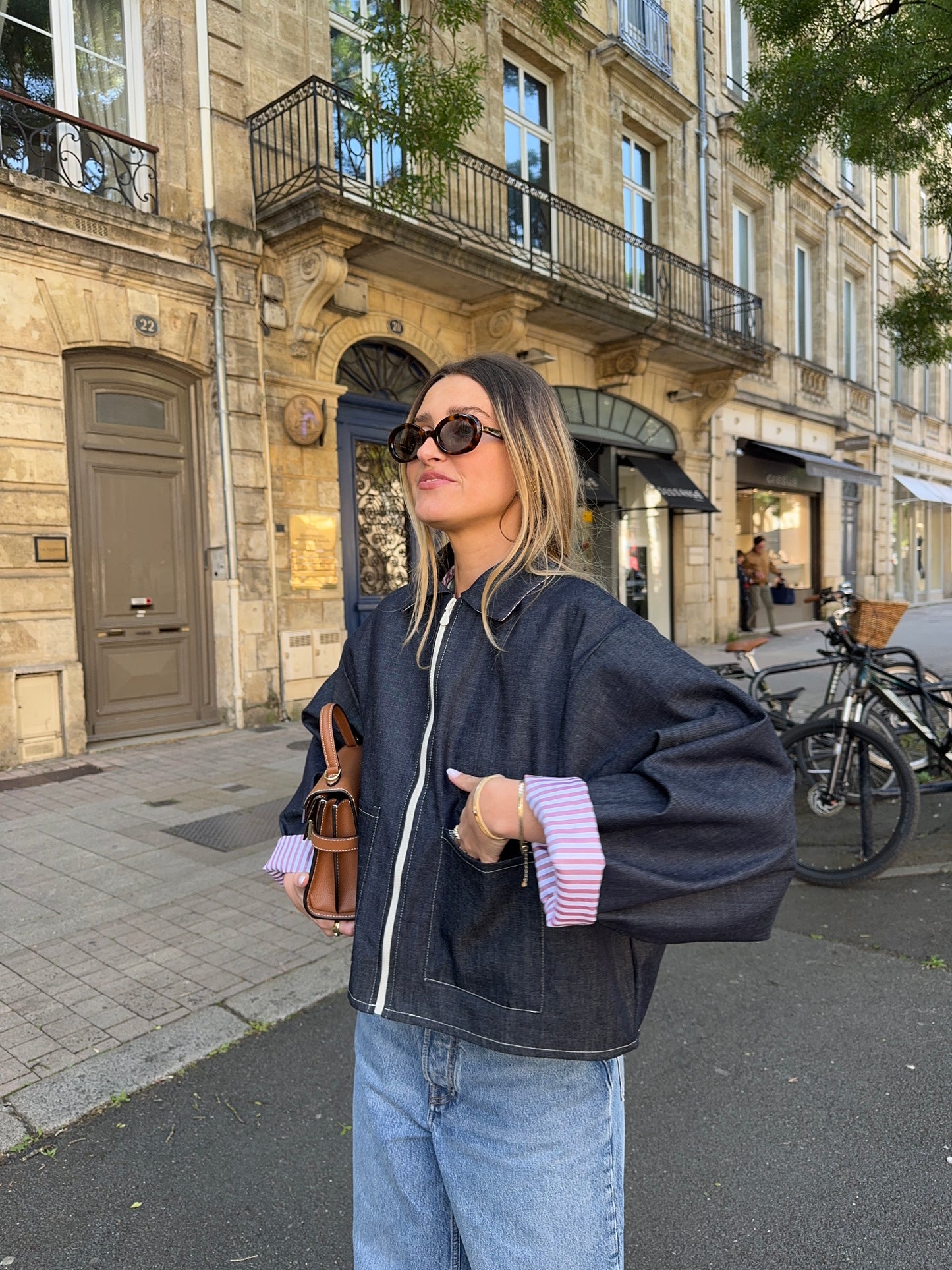 Veste fine denim poches plaquées
