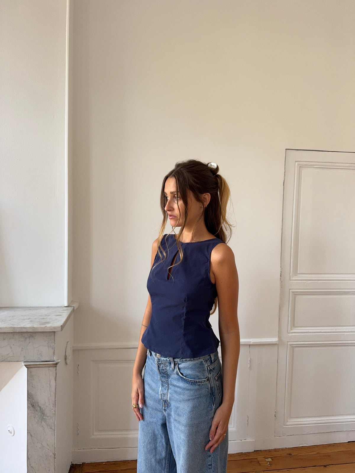 Top dos nu upcyclé marine - S