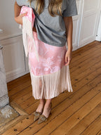 Copper satin upcycled skirt with fringe