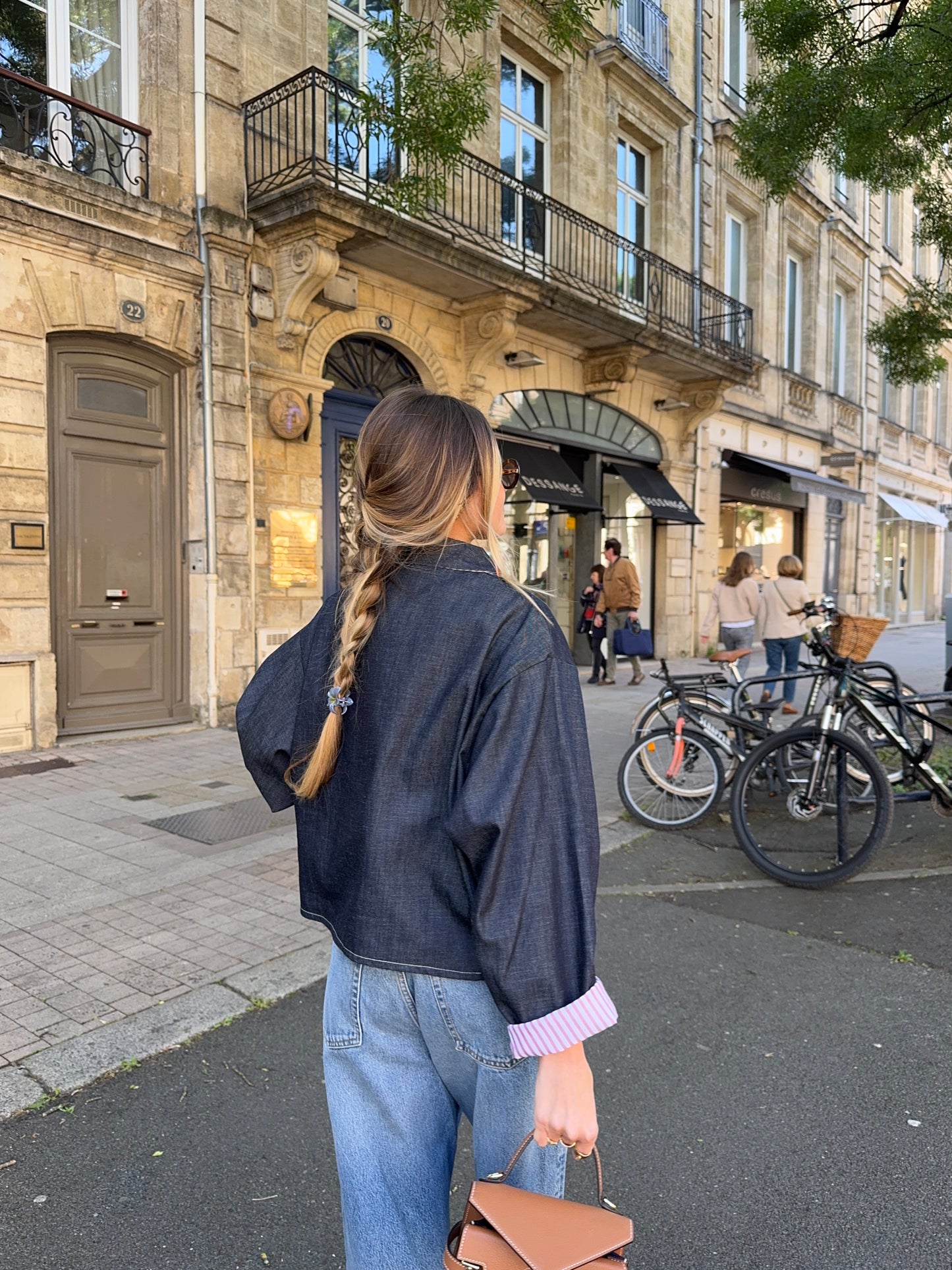 Veste fine denim poches plaquées