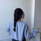 Chemise upcyclée cache-cœur à carreaux bleus