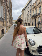 Robe dos nu upcyclée crème à fleurs vintage