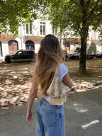 Sac upcyclé crème à fleurs et franges vintage - petit