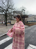Sac upcyclé laine rose à carreaux vintage - petit