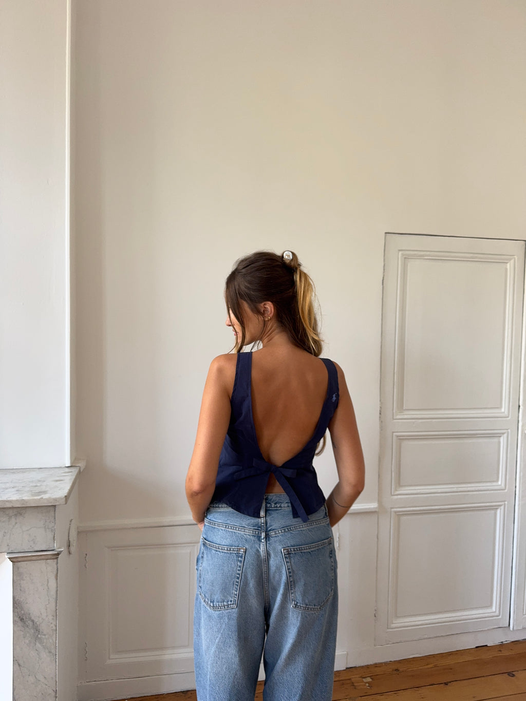 Top dos nu upcyclé marine - S