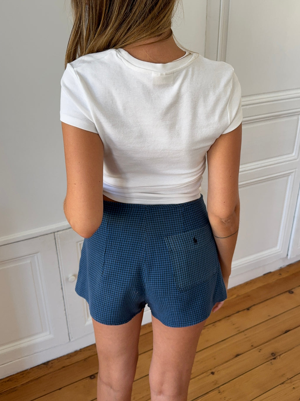 Short upcyclé à petits carreaux - M
