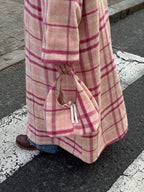 Sac upcyclé laine rose à carreaux vintage - petit