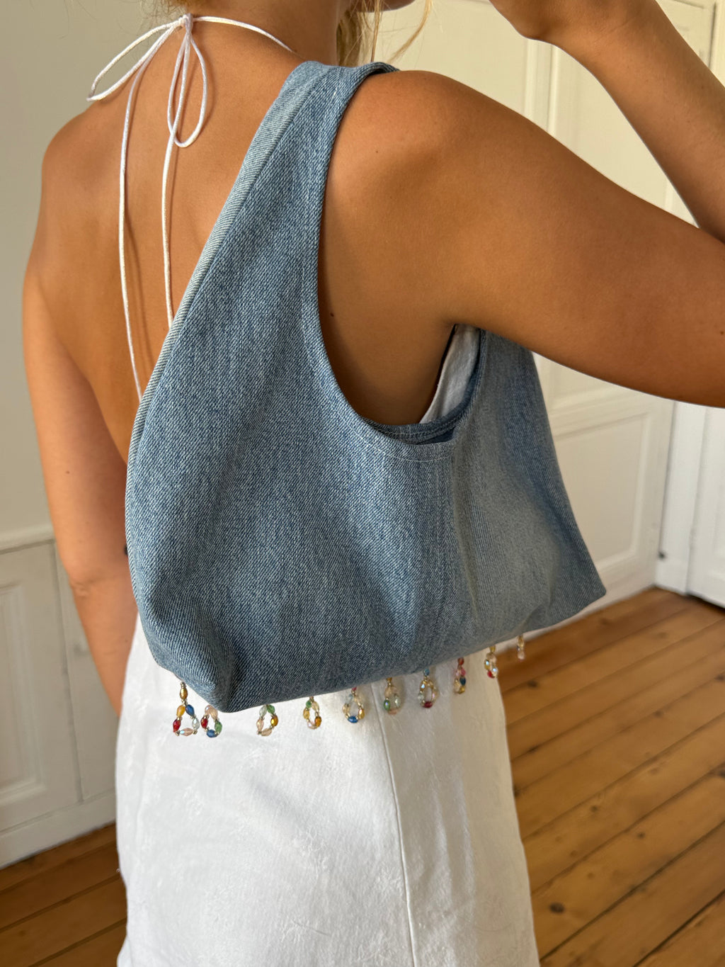 Sac upcyclé denim et perles