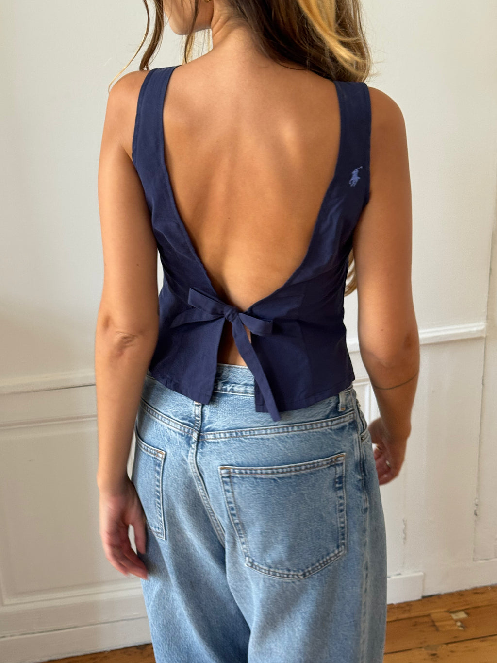 Top dos nu upcyclé marine - S